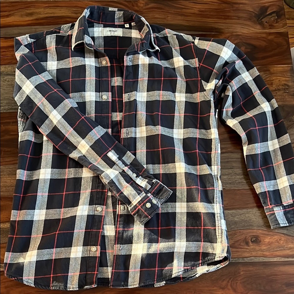 Produkt Men's Plaid Shirt - Navy, White, and Red
